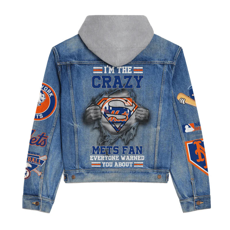 LIMITED EDITION - NEW CUSTOMIZED MLB17 NYM NEW YORK METS HOODED DENIM JACKET
