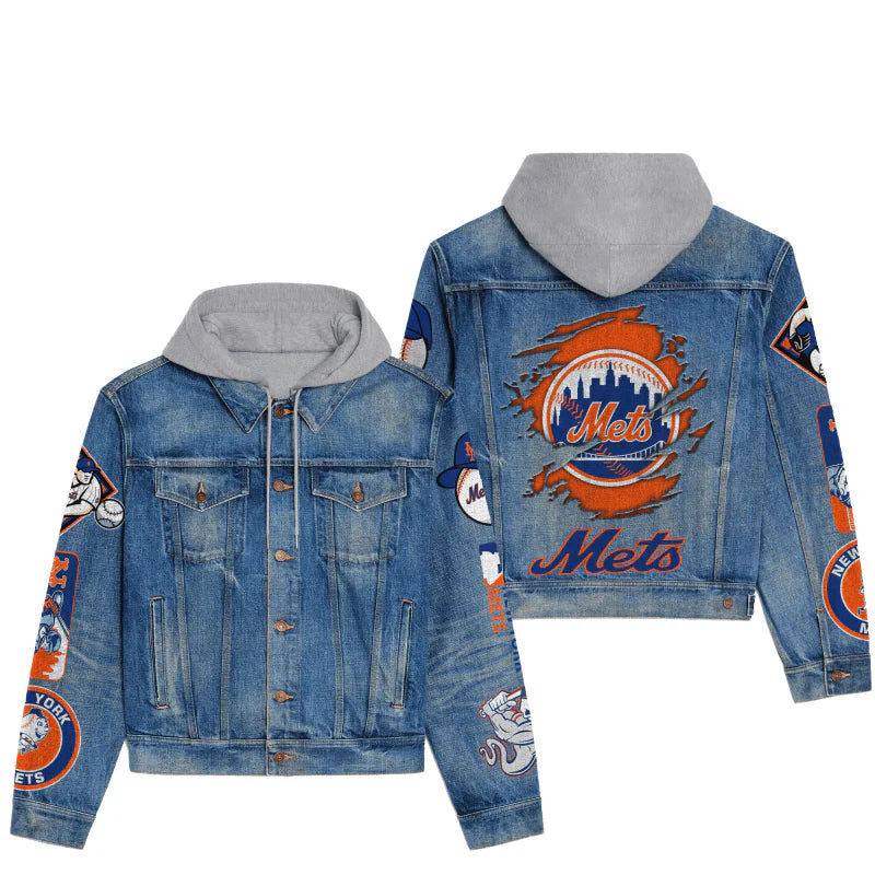 LIMITED EDITION - NEW CUSTOMIZED MLB17 NYM NEW YORK METS HOODED DENIM JACKET
