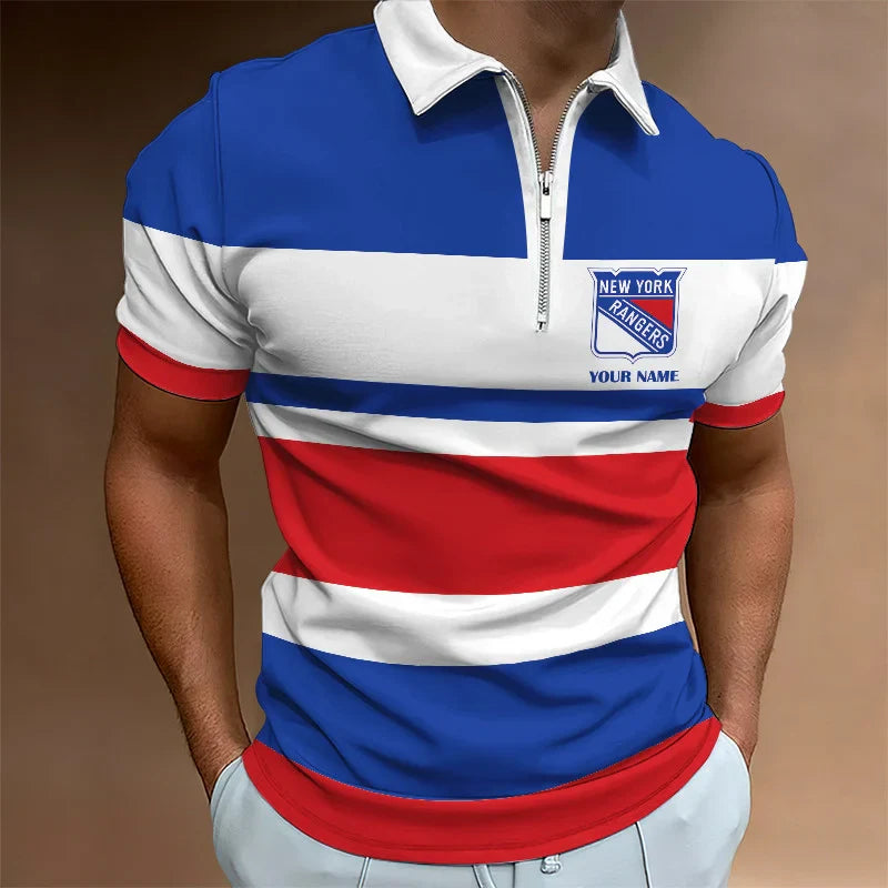 LIMITED EDITION - NEW CUSTOMIZED NHL24 NY RANGERS ZIP POLO SHIRT