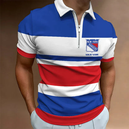 LIMITED EDITION - NEW CUSTOMIZED NHL24 NY RANGERS ZIP POLO SHIRT