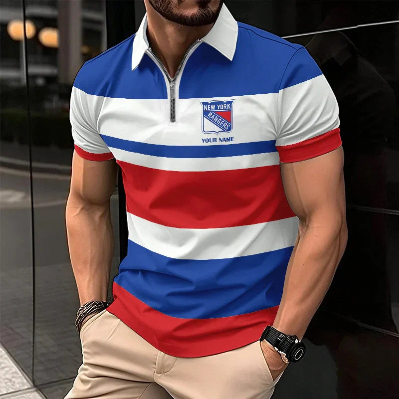 LIMITED EDITION - NEW CUSTOMIZED NHL24 NY RANGERS ZIP POLO SHIRT
