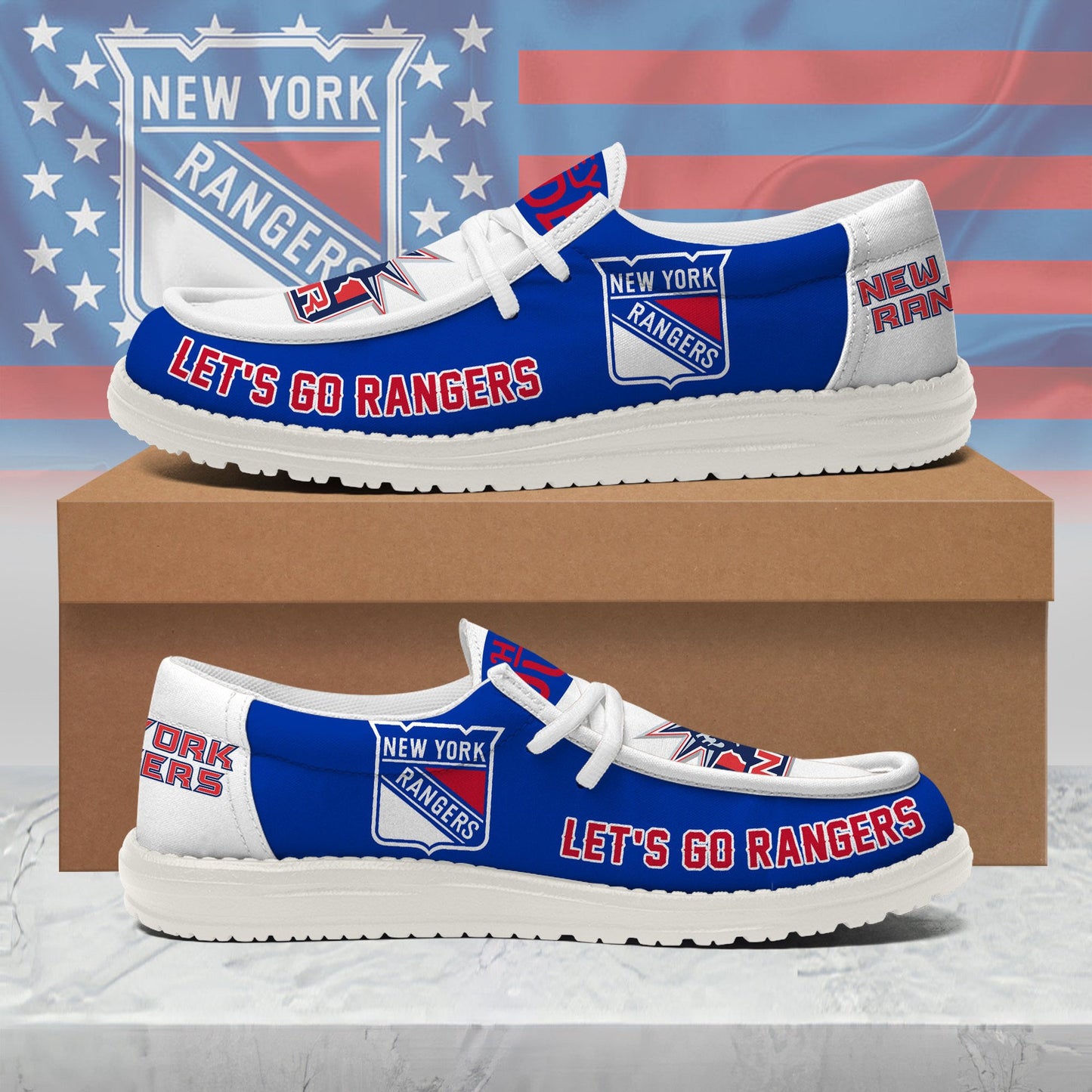 LIMITED EDITION - NEW CUSTOMIZED NHL24 NYR NEW YORK RANGERS LOAFER SHOES
