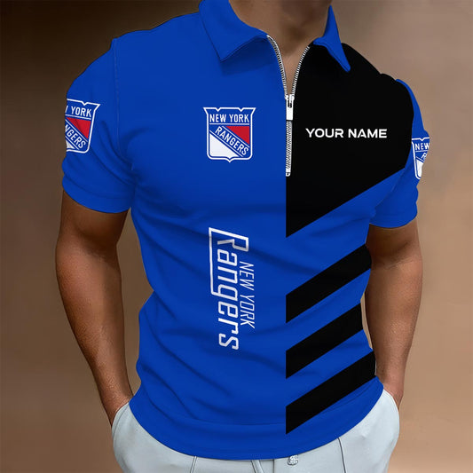 LIMITED EDITION - NEW CUSTOMIZED NHL24 NYR NEW YORK RANGERS ZIP POLO SHIRT