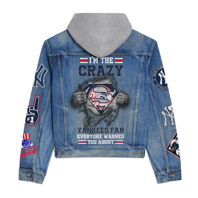 LIMITED EDITION - NEW CUSTOMIZED MLB01 NYY NEW YORK YANKEES HOODED DENIM JACKET