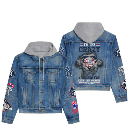 LIMITED EDITION - NEW CUSTOMIZED MLB01 NYY NEW YORK YANKEES HOODED DENIM JACKET
