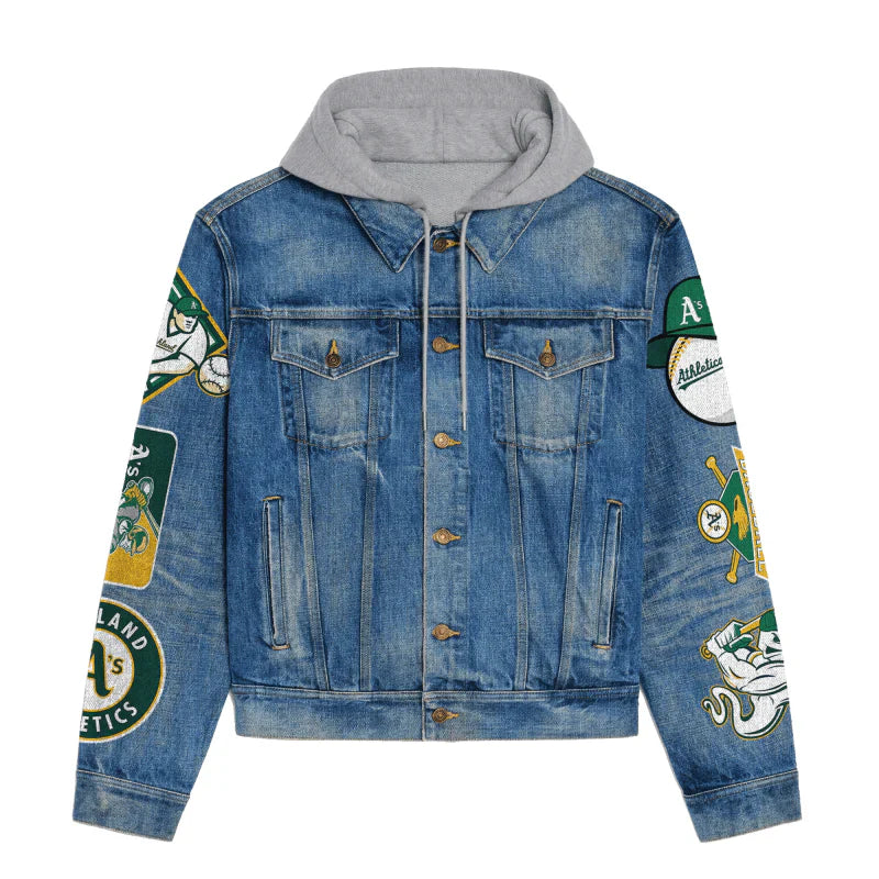 LIMITED EDITION - NEW CUSTOMIZED MLB23 OAS OAKLAND ATHLETICS HOODED DENIM JACKET