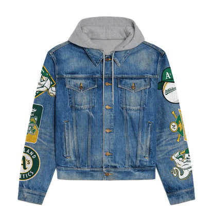 LIMITED EDITION - NEW CUSTOMIZED MLB23 OAS OAKLAND ATHLETICS HOODED DENIM JACKET