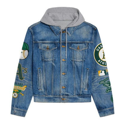 LIMITED EDITION - NEW CUSTOMIZED MLB23 OAS OAKLAND ATHLETICS HOODED DENIM JACKET