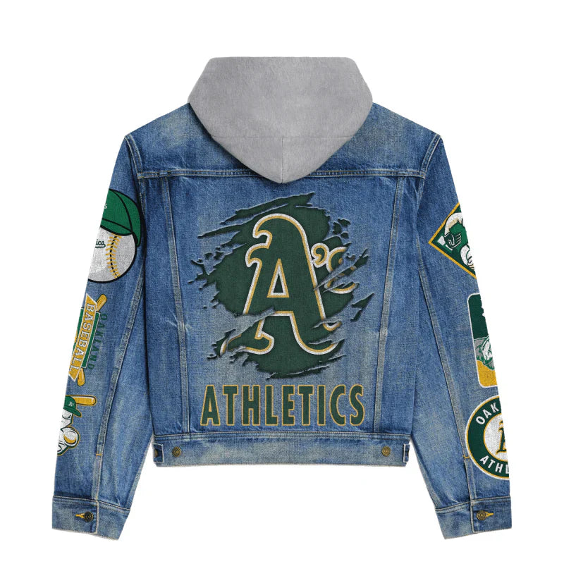 LIMITED EDITION - NEW CUSTOMIZED MLB23 OAS OAKLAND ATHLETICS HOODED DENIM JACKET