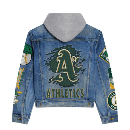 LIMITED EDITION - NEW CUSTOMIZED MLB23 OAS OAKLAND ATHLETICS HOODED DENIM JACKET