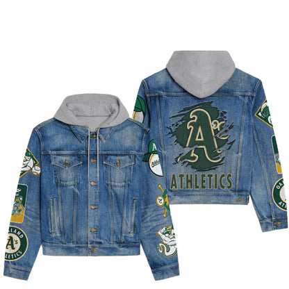 LIMITED EDITION - NEW CUSTOMIZED MLB23 OAS OAKLAND ATHLETICS HOODED DENIM JACKET
