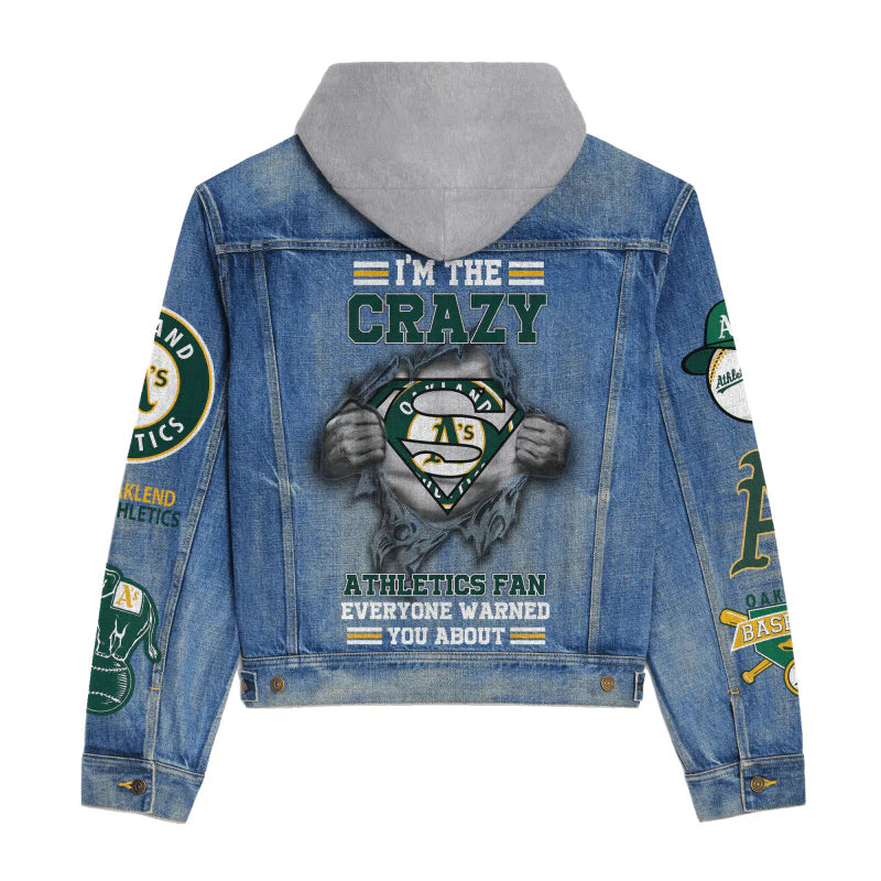 LIMITED EDITION - NEW CUSTOMIZED MLB23 OAS OAKLAND ATHLETICS HOODED DENIM JACKET