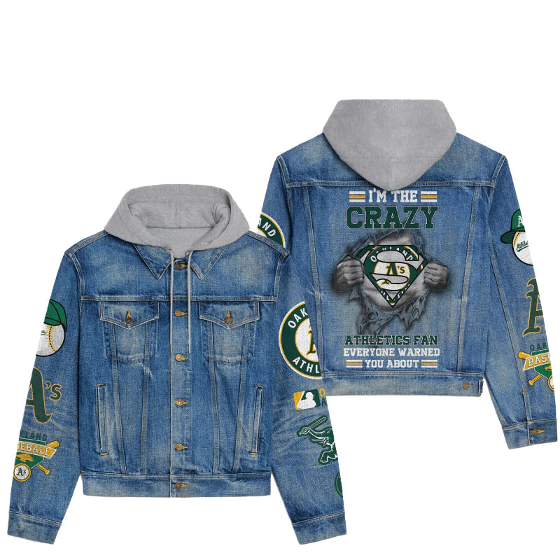 LIMITED EDITION - NEW CUSTOMIZED MLB23 OAS OAKLAND ATHLETICS HOODED DENIM JACKET