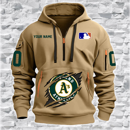 LIMITED EDITION - NEW CUSTOMIZED MLB23 OL ATHLETICS QUARTER ZIP HOODIE