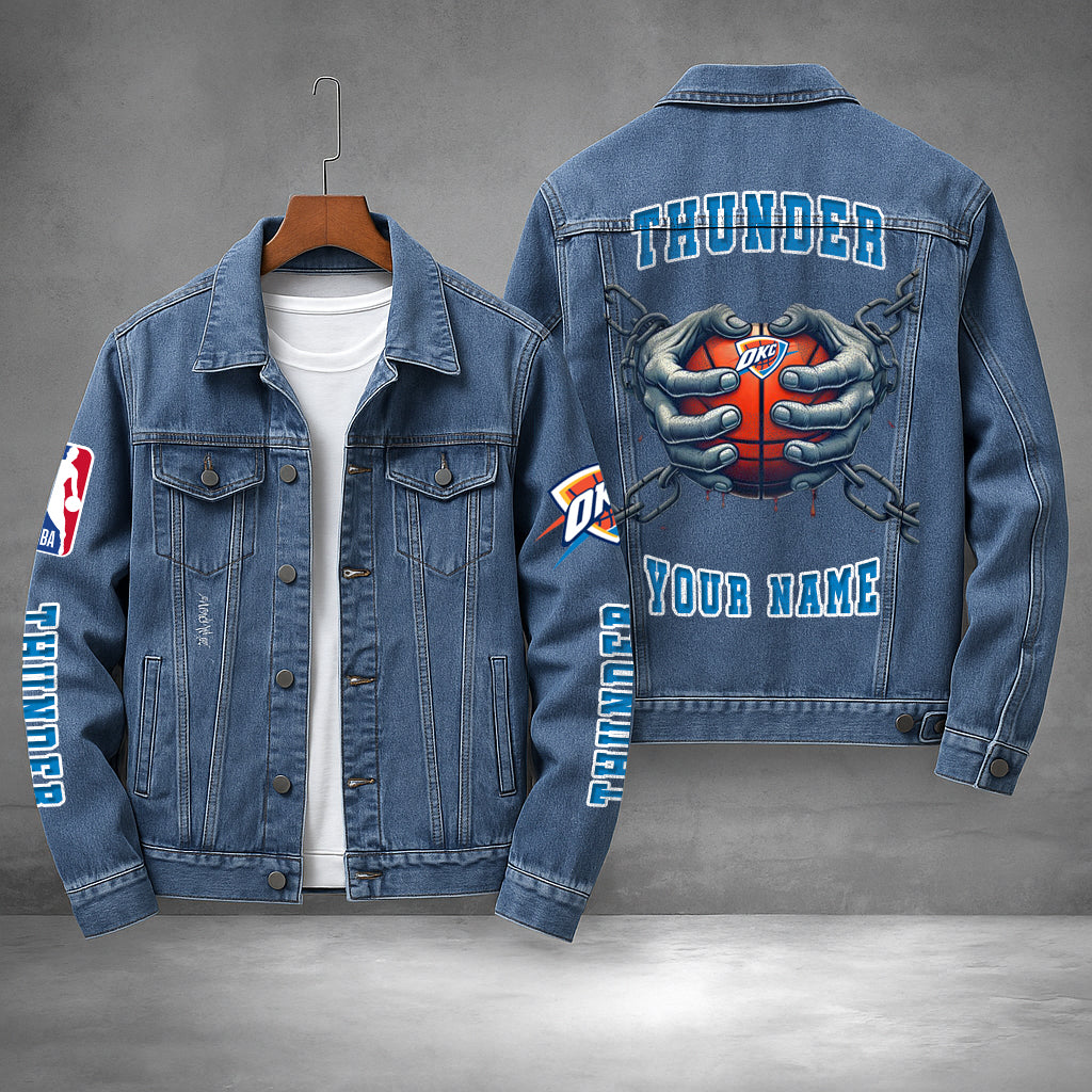 LIMITED EDITION - NEW CUSTOMIZED NBA01 OC OKLAHOMA CITY THUNDER DENIM JACKET