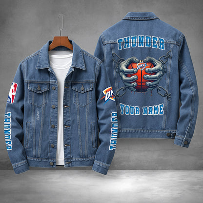 LIMITED EDITION - NEW CUSTOMIZED NBA01 OC OKLAHOMA CITY THUNDER DENIM JACKET