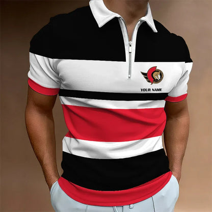 LIMITED EDITION - NEW CUSTOMIZED NHL29 OT SENATORS ZIP POLO SHIRT