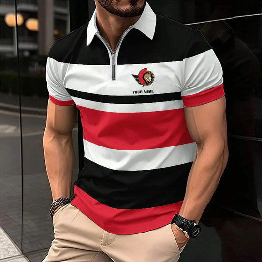 LIMITED EDITION - NEW CUSTOMIZED NHL29 OT SENATORS ZIP POLO SHIRT