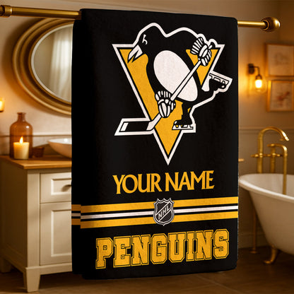 LIMITED EDITION - NEW CUSTOMIZED NHL26 PBP PITTSBURGH PENGUINS BEACH & BATH TOWEL