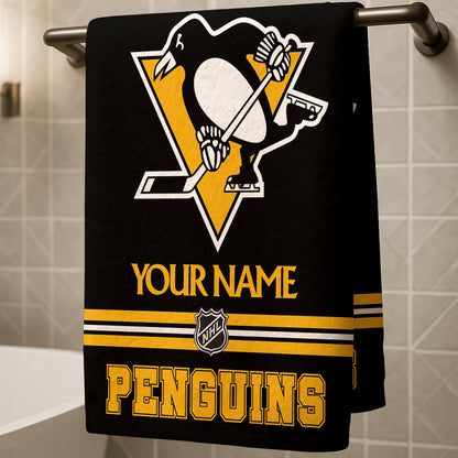 LIMITED EDITION - NEW CUSTOMIZED NHL26 PBP PITTSBURGH PENGUINS BEACH & BATH TOWEL