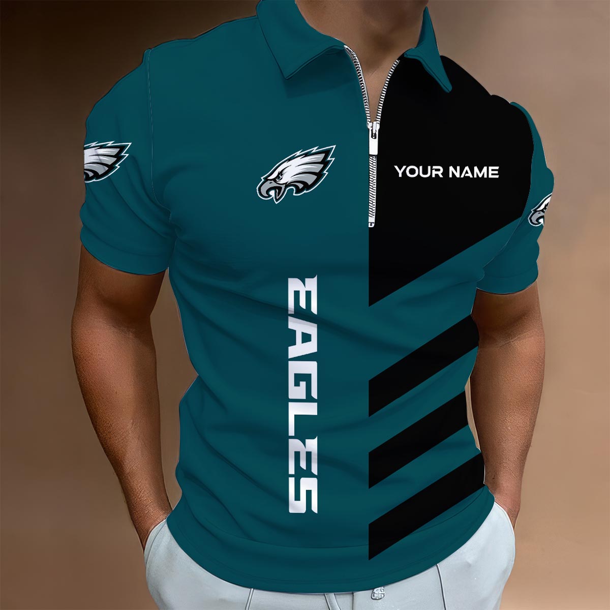 LIMITED EDITION - NEW CUSTOMIZED NFL02 PPE PHILADELPHIA EAGLES ZIP POLO SHIRT