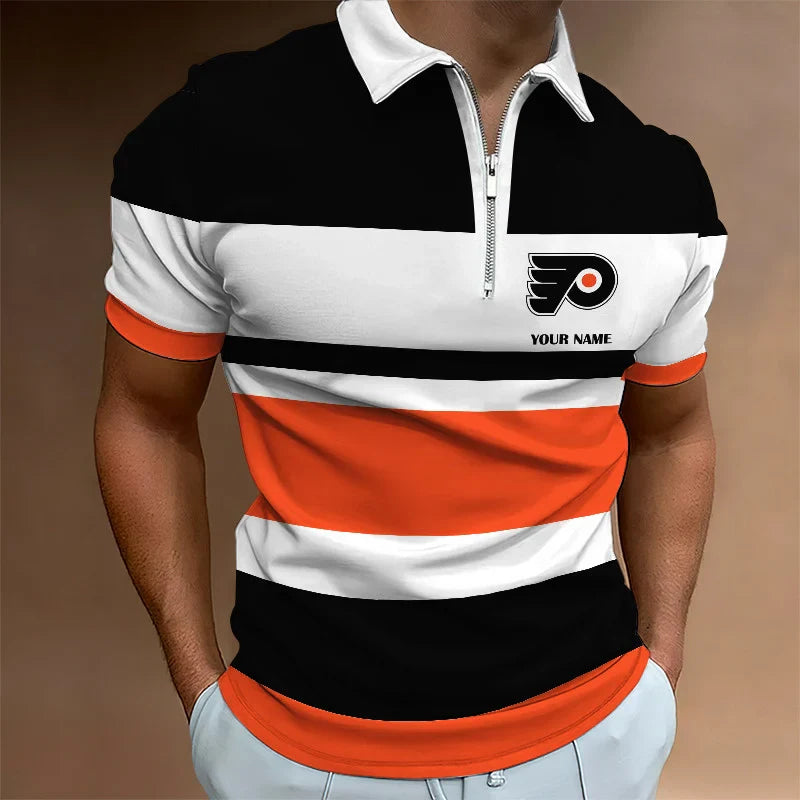 LIMITED EDITION - NEW CUSTOMIZED NHL27 PD FLYERS ZIP POLO SHIRT
