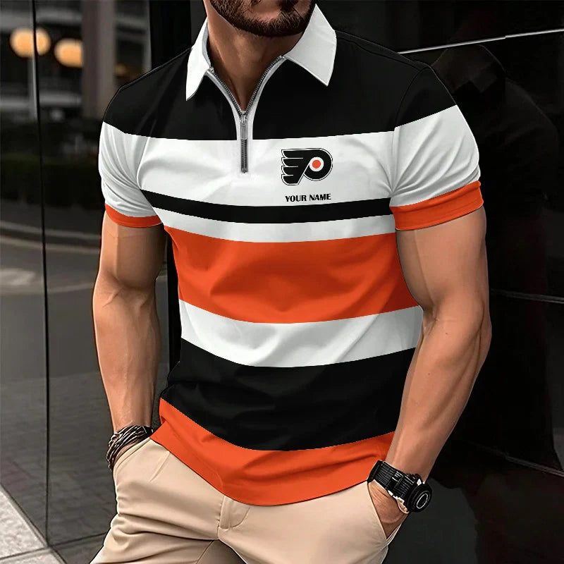 LIMITED EDITION - NEW CUSTOMIZED NHL27 PD FLYERS ZIP POLO SHIRT