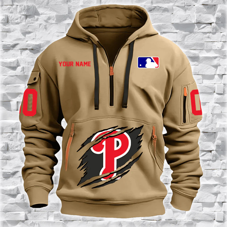 LIMITED EDITION - NEW CUSTOMIZED MLB11 PH PHILLIES QUARTER ZIP HOODIE