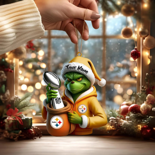 LIMITED EDITION - NEW CUSTOMIZED NFL14 PSB PITTSBURGH STEELERS THE GRINCH ACRYLIC ORNAMENT