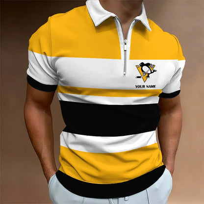 LIMITED EDITION - NEW CUSTOMIZED NHL26 PB PENGUINS ZIP POLO SHIRT