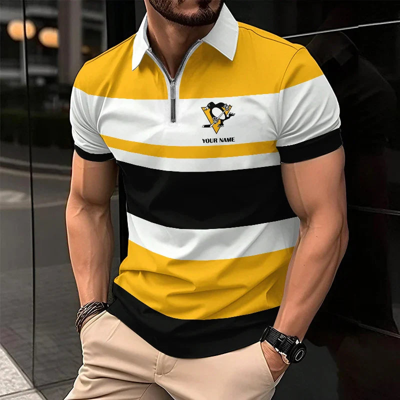 LIMITED EDITION - NEW CUSTOMIZED NHL26 PB PENGUINS ZIP POLO SHIRT
