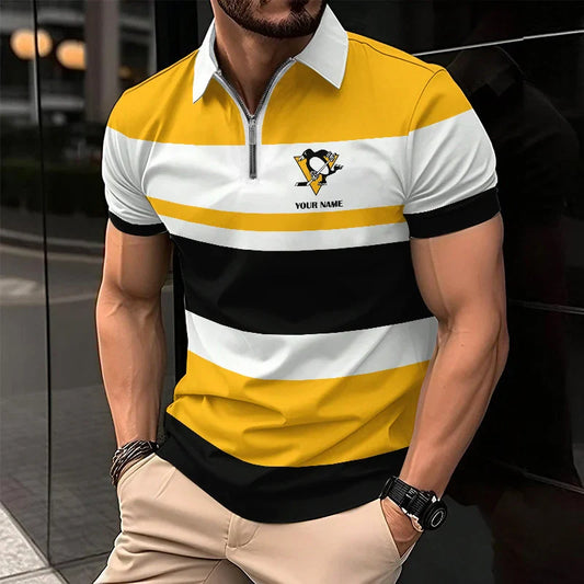 LIMITED EDITION - NEW CUSTOMIZED NHL26 PB PENGUINS ZIP POLO SHIRT