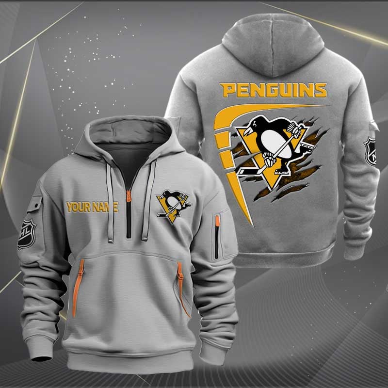 LIMITED EDITION - NEW CUSTOMIZED NHL26 PBP PITTSBURGH PENGUINS QUARTER ZIP HOODIE