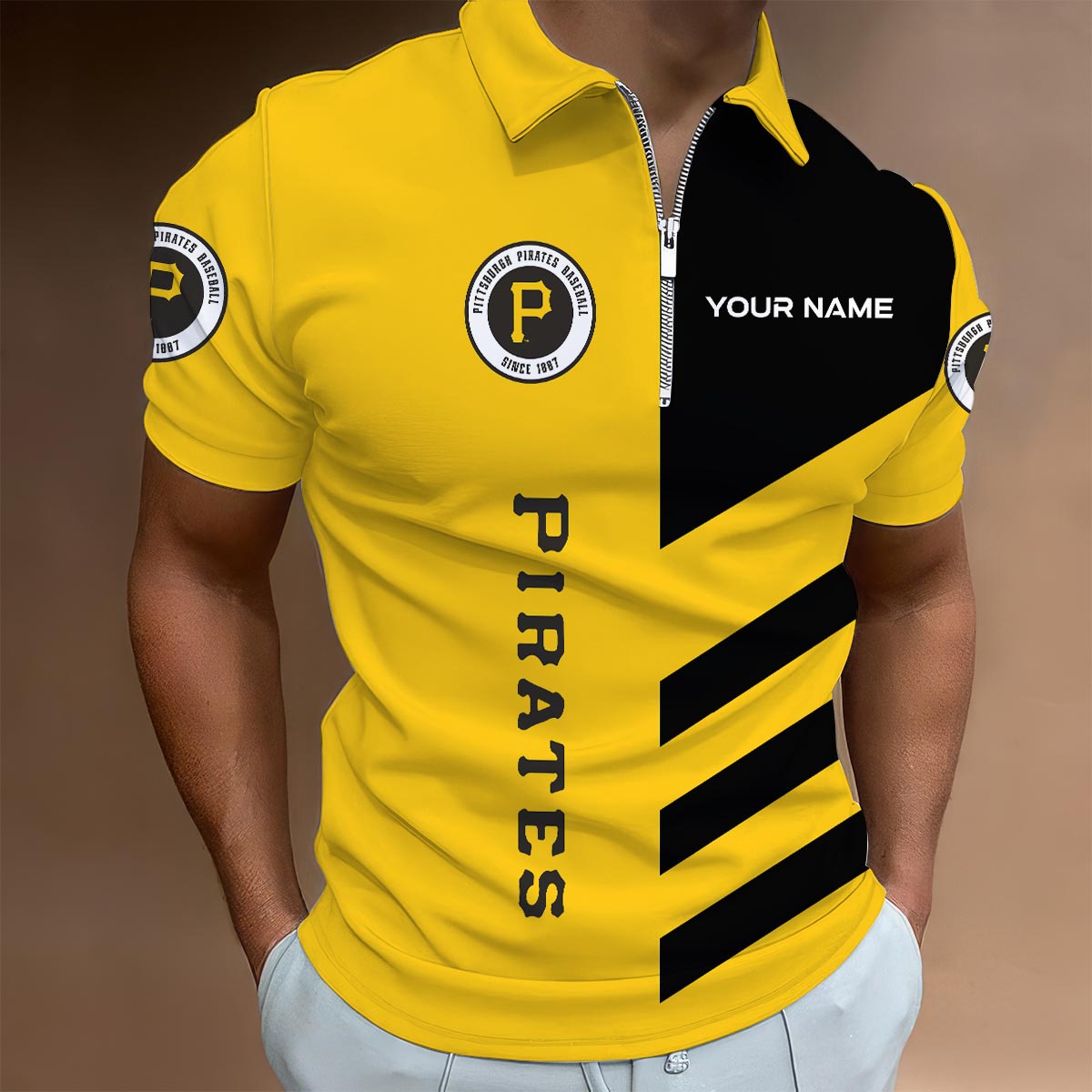LIMITED EDITION - NEW CUSTOMIZED MLB29 PHP PITTSBURGH PIRATES ZIP POLO SHIRT