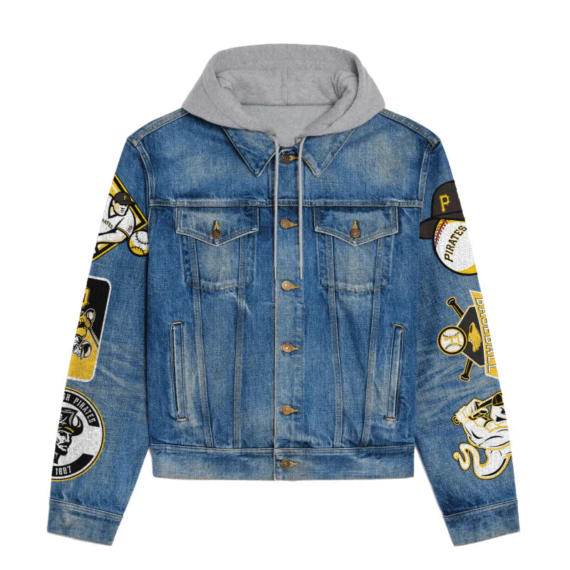 LIMITED EDITION - NEW CUSTOMIZED MLB29 PHP PITTSBURGH PIRATES HOODED DENIM JACKET