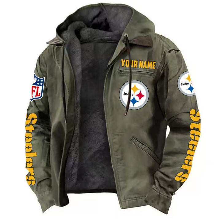 LIMITED EDITION - NEW CUSTOMIZED NFL14 PSB PITTSBURGH STEELERS HOODED CARDIGAN JACKET