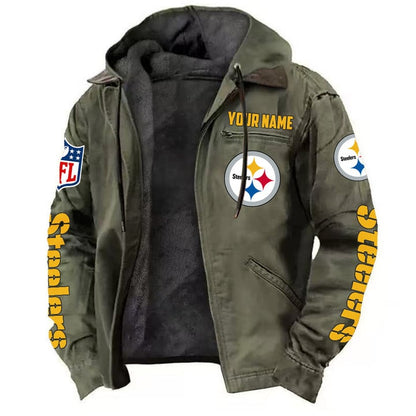 LIMITED EDITION - NEW CUSTOMIZED NFL14 PSB PITTSBURGH STEELERS HOODED CARDIGAN JACKET