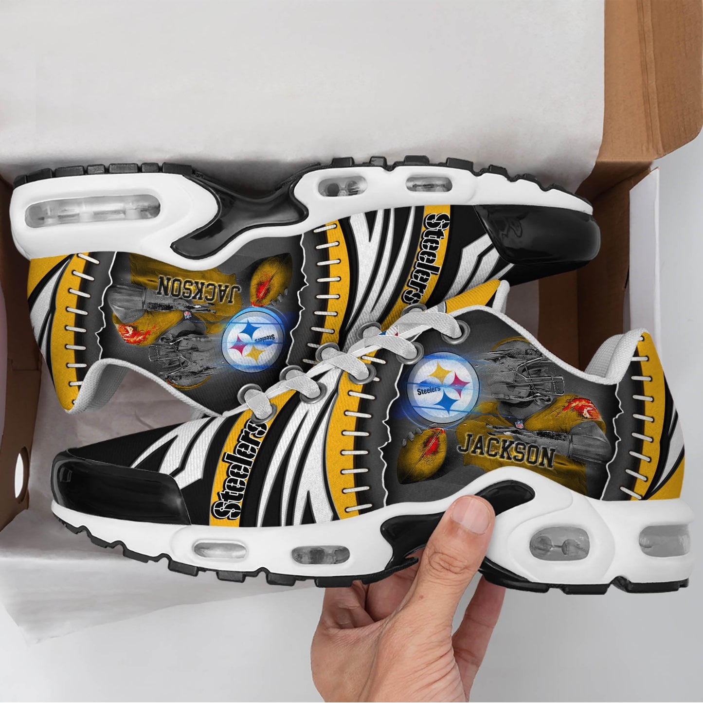 LIMITED EDITION - NEW CUSTOMIZED NFL14 PSB PITTSBURGH STEELERS UNISEX AIR MAX PLUS SNEAKERS