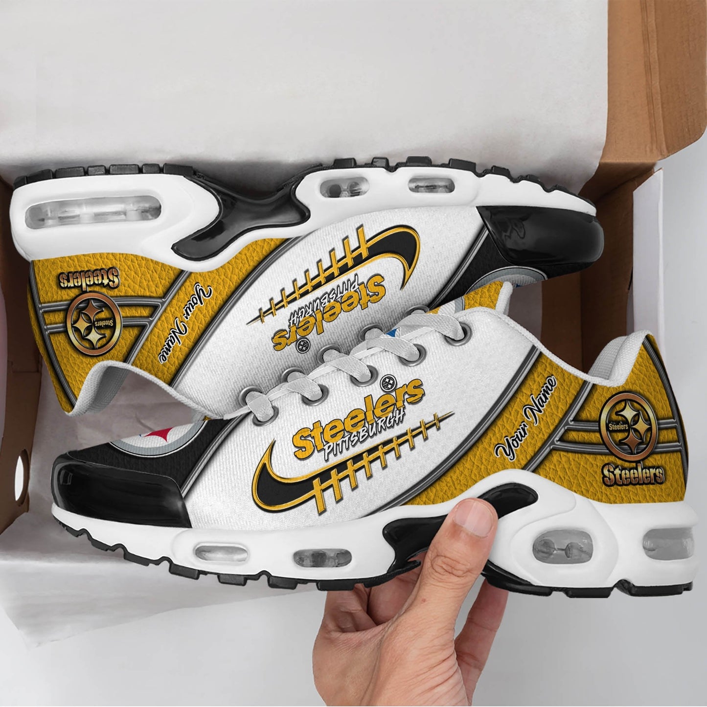 LIMITED EDITION - NEW CUSTOMIZED NFL14 PSB PITTSBURGH STEELERS UNISEX AIR MAX PLUS SNEAKERS
