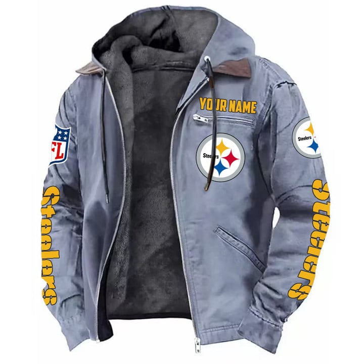LIMITED EDITION - NEW CUSTOMIZED NFL14 PSB PITTSBURGH STEELERS HOODED CARDIGAN JACKET
