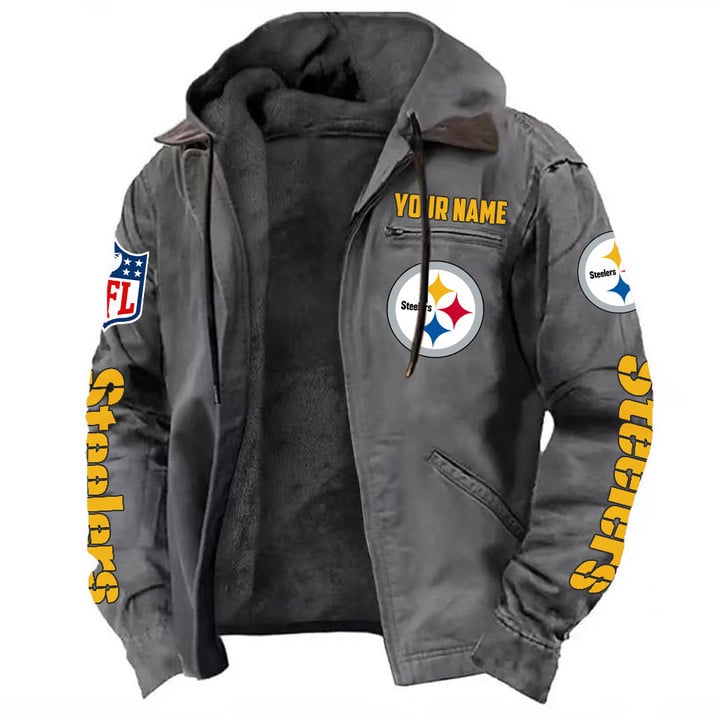 LIMITED EDITION - NEW CUSTOMIZED NFL14 PSB PITTSBURGH STEELERS HOODED CARDIGAN JACKET