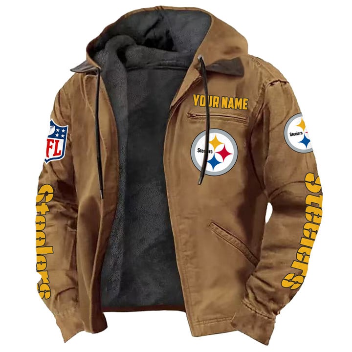 LIMITED EDITION - NEW CUSTOMIZED NFL14 PSB PITTSBURGH STEELERS HOODED CARDIGAN JACKET