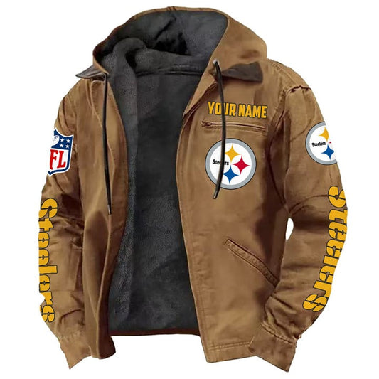 LIMITED EDITION - NEW CUSTOMIZED NFL14 PSB PITTSBURGH STEELERS HOODED CARDIGAN JACKET