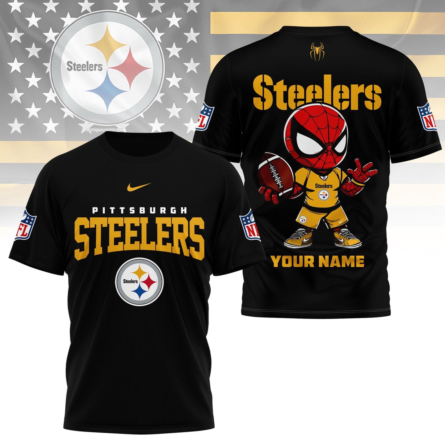 LIMITED EDITION - NEW CUSTOMIZED NFL14 PSB PITTSBURGH STEELERS SPIDER HERO 3D SHIRT