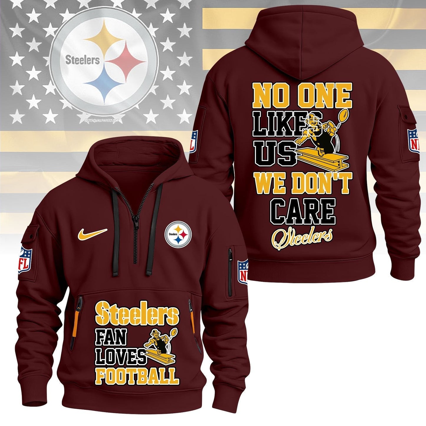 LIMITED EDITION - NEW CUSTOMIZED NFL14 PSB PITTSBURGH STEELERS QUARTER ZIP HOODIE