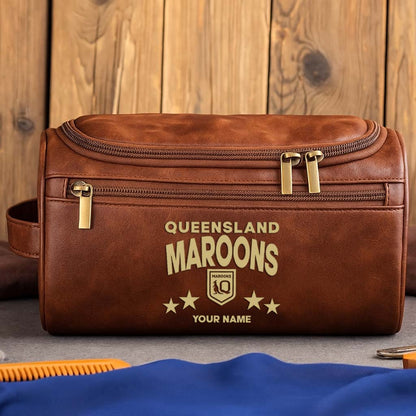 LIMITED EDITION - NEW 18 QSM MEN'S LEATHER TOILETRY BAG CUSTOM NAME PERFECT GIFT FOR FAN