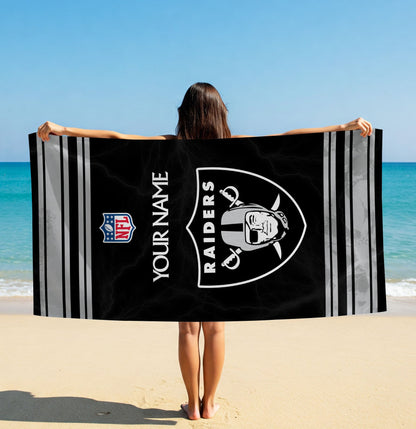 LIMITED EDITION - NEW CUSTOMIZED NFL07 LVR LAS VEGAS RAIDERS BEACH & BATH TOWEL (KIDS & ADULTS)
