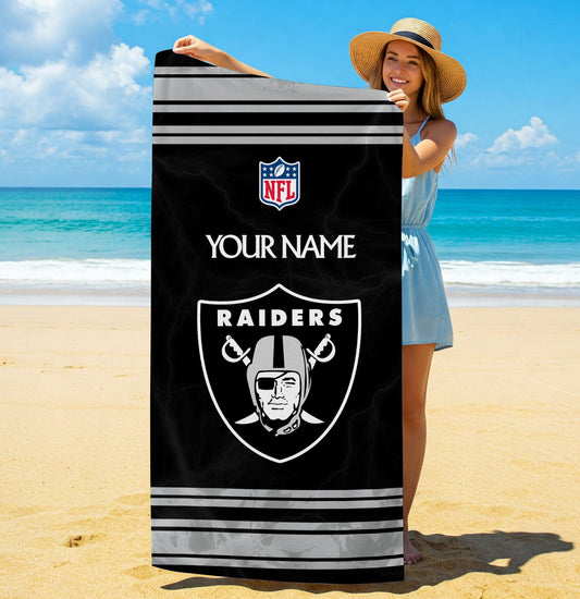 LIMITED EDITION - NEW CUSTOMIZED NFL07 LVR LAS VEGAS RAIDERS BEACH & BATH TOWEL (KIDS & ADULTS)