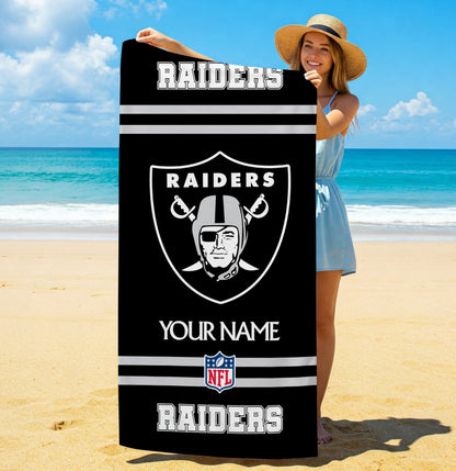 LIMITED EDITION - NEW CUSTOMIZED NFL07 LVR LAS VEGAS RAIDERS BEACH & BATH TOWEL (KIDS & ADULTS)