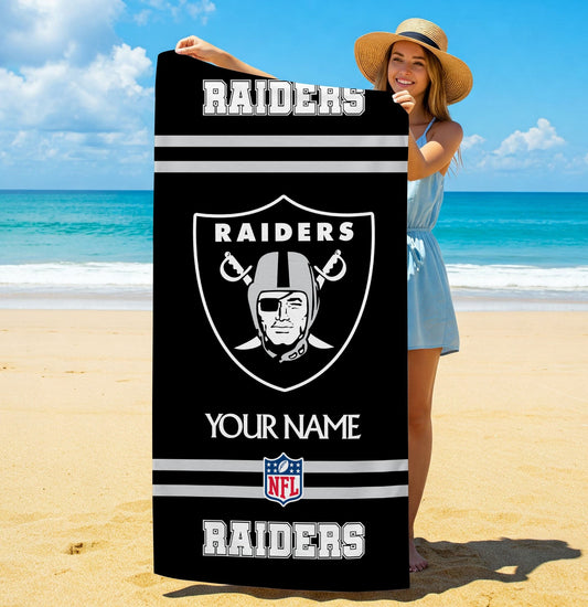 LIMITED EDITION - NEW CUSTOMIZED NFL07 LVR LAS VEGAS RAIDERS BEACH & BATH TOWEL (KIDS & ADULTS)
